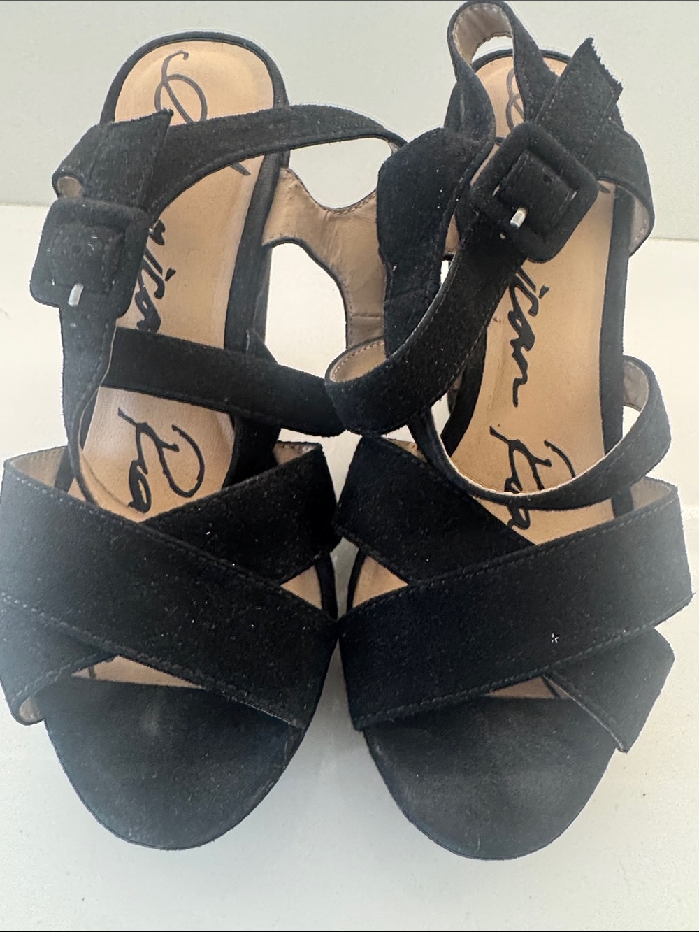 American Rag Black Suede Crisscross Strappy Heels